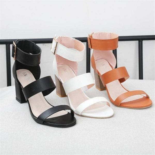 

women high heels sandals summer open toe gladiator ladies shoes block heels buckle strap sandals large size zapatos mujer1, Black