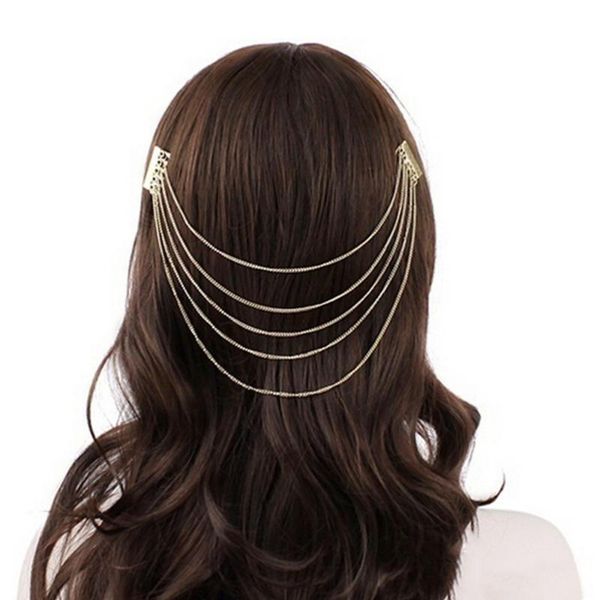 

punk hair cuff pin clip 2 combs tassels chains head band fashion party wedding accessories hair jewelry gold, Golden;silver