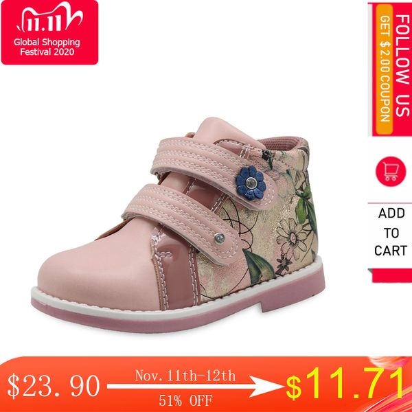 

apakowa children girls spring fashion martin pu leather kids school shoes ankle boots with flowers new eur 22-27, Black