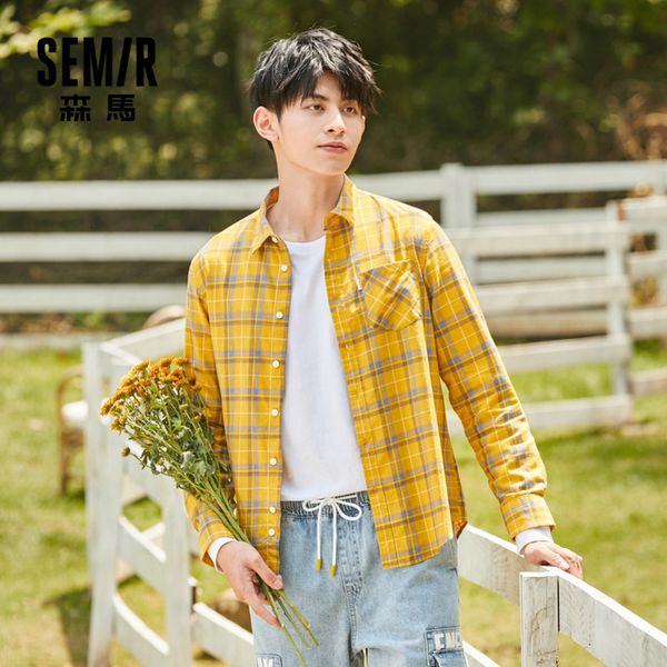 

2020 new men autumn yellow plaid long sleeve man casual comfortable cotton shirts for party