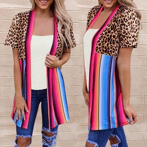 

luxury designer shirts summer short sleeve striped leopard print panelled cardigan coat female clothing womens 2020, White