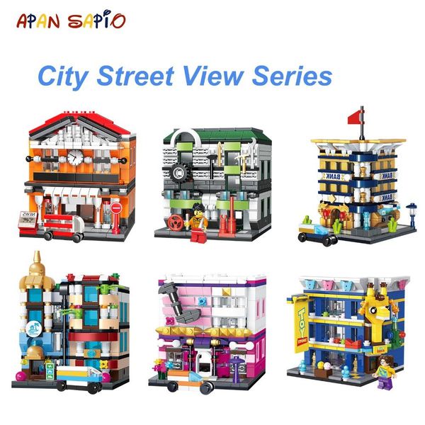 

model building blocks city street series station bank ktv hostel toy store educational figures bricks compatible with brands bbywzq homebag