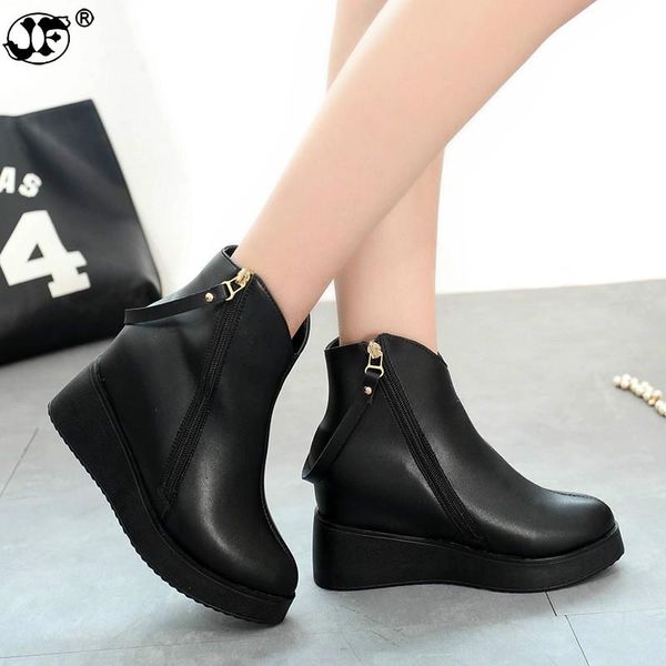 

boots 2021 fall women within the higher slope with female foot black round tide shoes hjm89