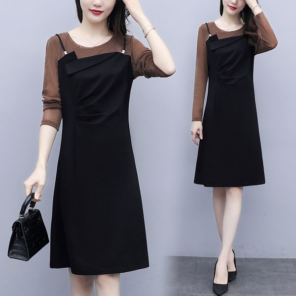 

shredded plus size dressed in fat 100kg women wear loose party manga long 2021 spring dresses 6554, Black;gray