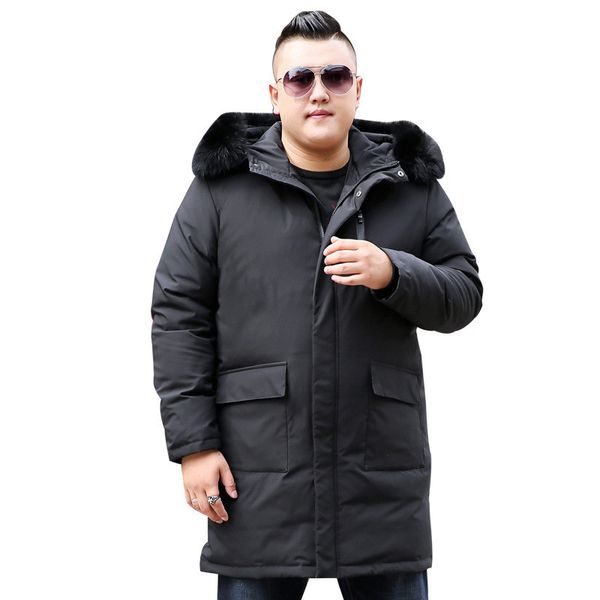 

winter fur collar with long hoodie park jacket for man 170kg ighr, Black