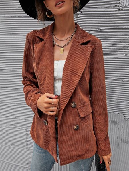 

lapel neck double breasted corduroy coat r2j7#, White;black