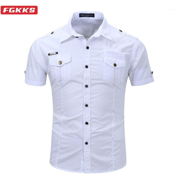 

fgkks men short sleeve shirts summer new men's solid wild shirt quality brand cotton casual shirts male eu size1, White;black
