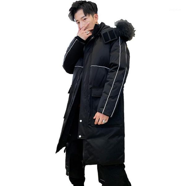 

the new winter 2020 down jacket for men the korean version of fashion jacket for lovers in long version of fur colla1, Black