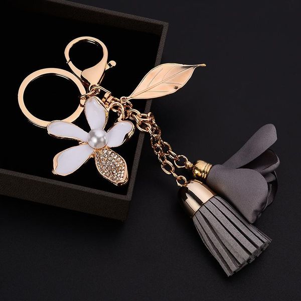 

new pu leather tassel keychain for women crystal flower keyring bag charm for keys porte cle llavero sleutelhanger ch977 h bbycsj, Slivery;golden