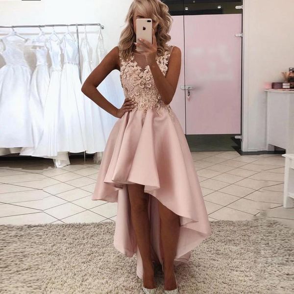 

latest designs blush prom party gown satin homecoming graduation dresses high low a-line cocktail dress vestidos de fiesta v71, Black