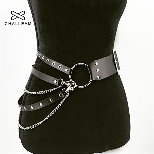 

ladies fashion gothic punk belt leather jeans chain strap metal ring design silver pin buckle women belts x212 y200501, Black;brown