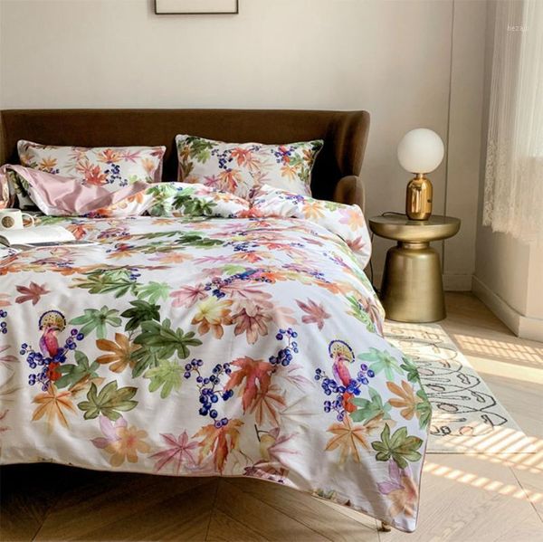 

bedding sets fashion pastoral set,full  king cotton vintage colorful plant double home textile bed sheet pillow case duvet cover1