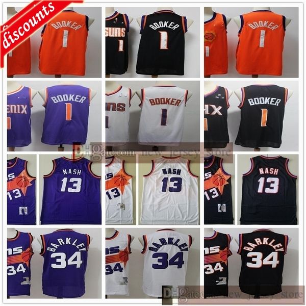 

new black orange basketball devin 1 booker jerseys retro 13 steve 34 charles nash barkley jersey purple white black, Black;red