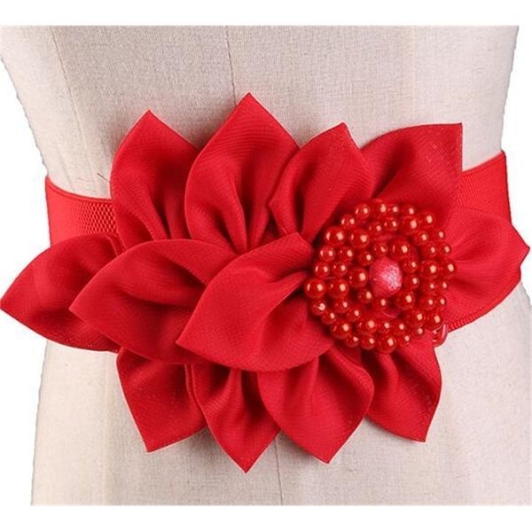 

women's runway fashion beaded elastic flower cummerbunds female dress corsets waistband belts bow decoration wide belt r1003 y200501, Black;brown