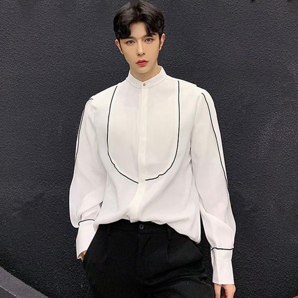 

men's stand collar long sleeve shirt black white loose shirts spring autumn england style casual shirts plus size -2xl, White;black