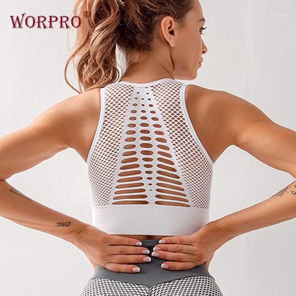 

gym clothing mesh sports bra for fitness yoga running white breathable push up brassiere padded front1, White;black