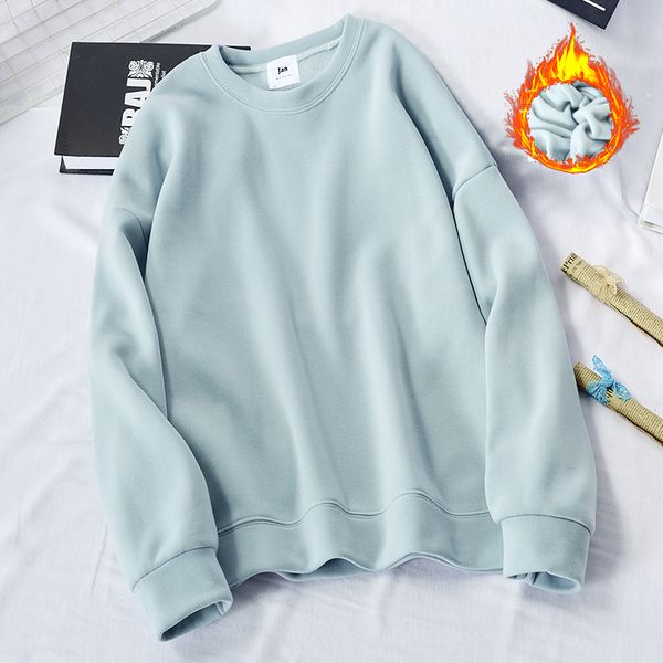 

2021 new solid sweatshirts spring girls neck pullovers oversize warm woolen lining 4al5, Black