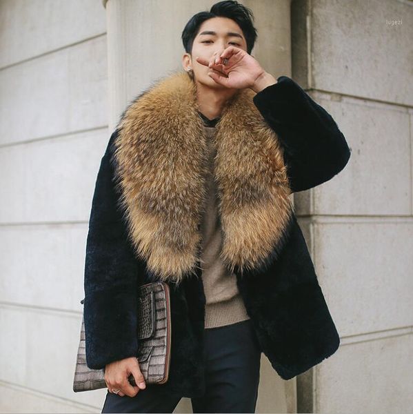 

autumn winter thicken warm fur leather coat men jackets jaqueta de couro fashion faux mink leather jacket mens casual clothes1, Black