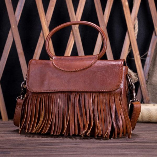 

women bag genuine tanner leather messenger shoulder bags handbag national style female handle bag tassel tote