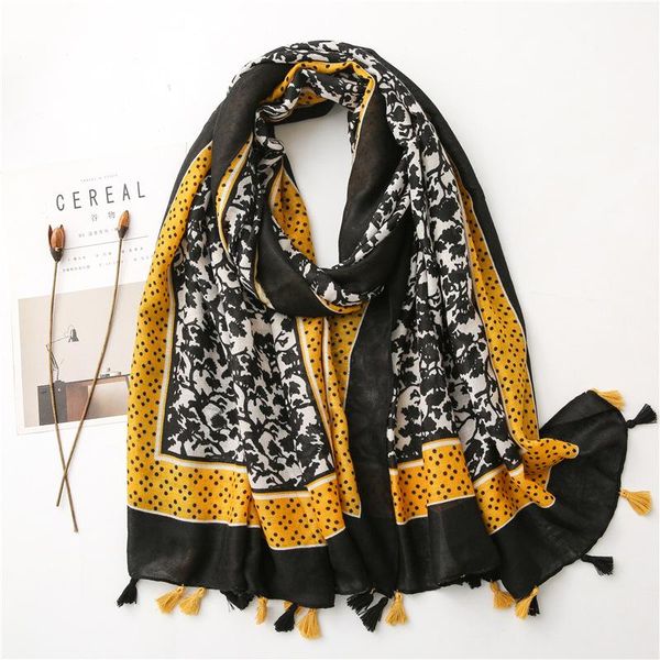 

winter black dots scarf women's patchwork cotton and hemps print tassels shawl, Blue;gray