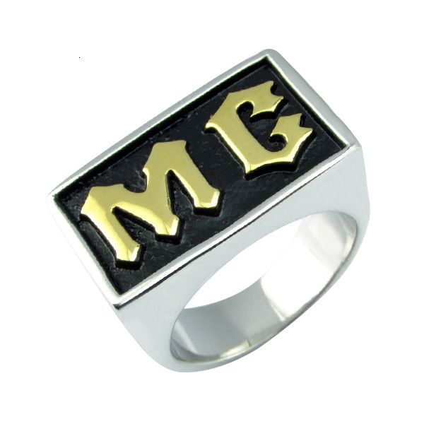 

punk motor club rings 316l stainless steel gold plated silver white black color mc letter biker ring jewelry