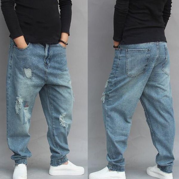 

2021 male breeches loose mid-waist streetwear brem hip hop men's brim pants hdkw, Blue