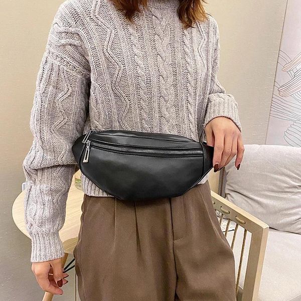 

women fashion belt bag pu leather fanny pack chest bag designer simple shoulder bags movement banana waist packs phone pocket