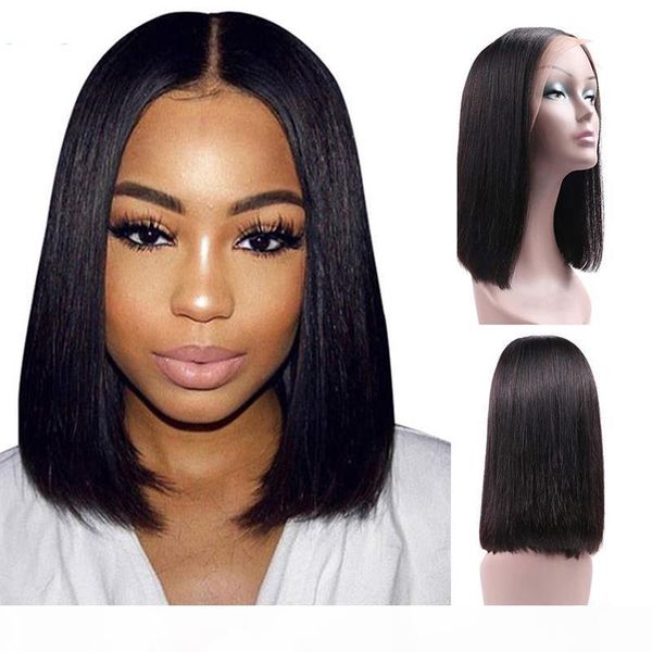 

natural color short bob straight full lace wigs lace front wig human hair pre plucked hairline with baby hair brazilian malaysian peruvian, Black;brown