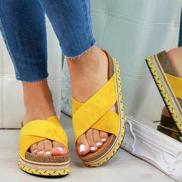 

women slippers sandals woman outdoor women's summer shoes platform cross tie causal ladies slides pu female 2020 plus size 35-43 #e52v, Black