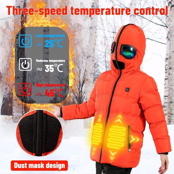 

outdoor t-shirts children's winter warm usb lightweight heating jacket smart thermostat solid color hooded, Gray;blue