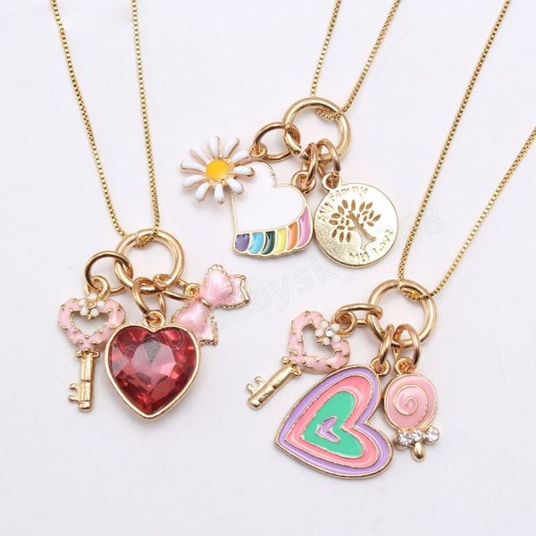 

girl jewelry kid cute red heart/bowknot/lollipop alloy pendant necklace charming chain necklace children party gifts, Red;brown