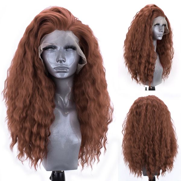 

charisma long afro curly wig high temperature hair synthetic lace front wig glueless cosplay wigs for women red wigs, Black;brown