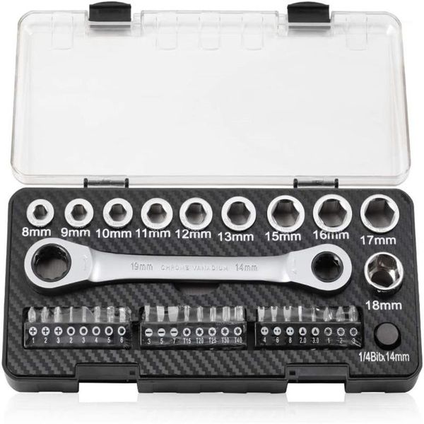 

metric socket bit ratcheting wrench set double box end gear spanner heavy duty multi functional combination reversible universal1