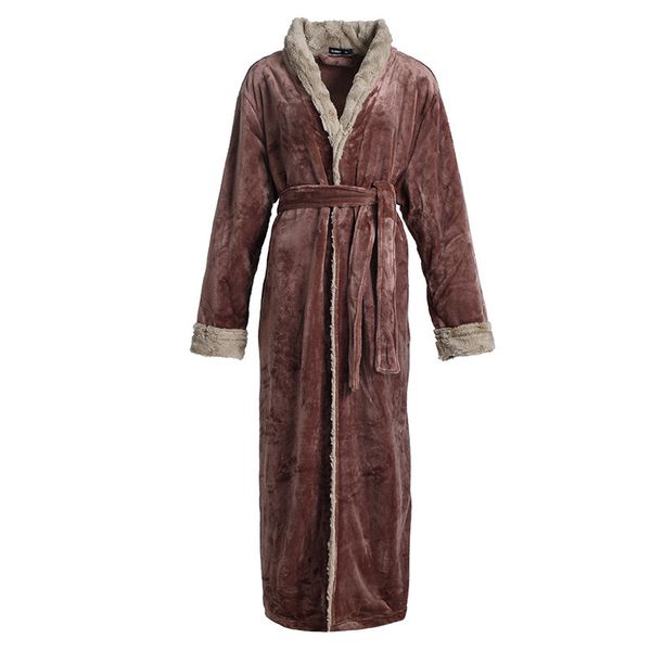 

2021 new autumn winter women's flannel nightgown oversized thick female nightwear solid ankle length with sashes bath robe d5kc, Black;red
