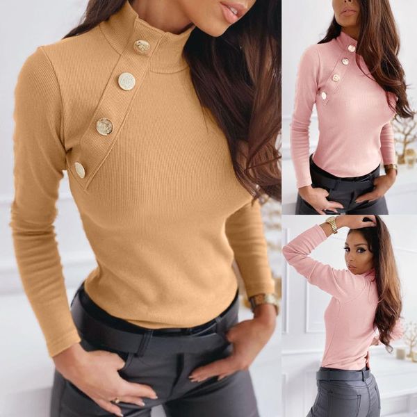 

fashion bottoming blouse shirt buttons turtleneck tee casual autumn winter ladies female women long sleeve blusas pullover, White