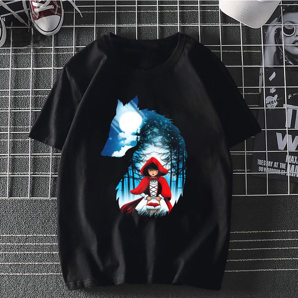 

sport red hood wolf harajuku ulzzang tumblr men t-shirt summer funny print hip hop streetwear chic casual women tee