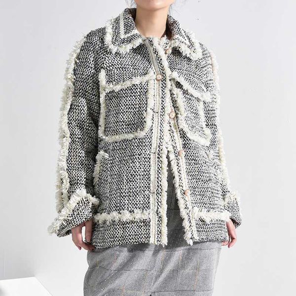 

loose fit split burr tweed thick short woolen coat parkas new long sleeve women fashion tide autumn winter 20201, Black