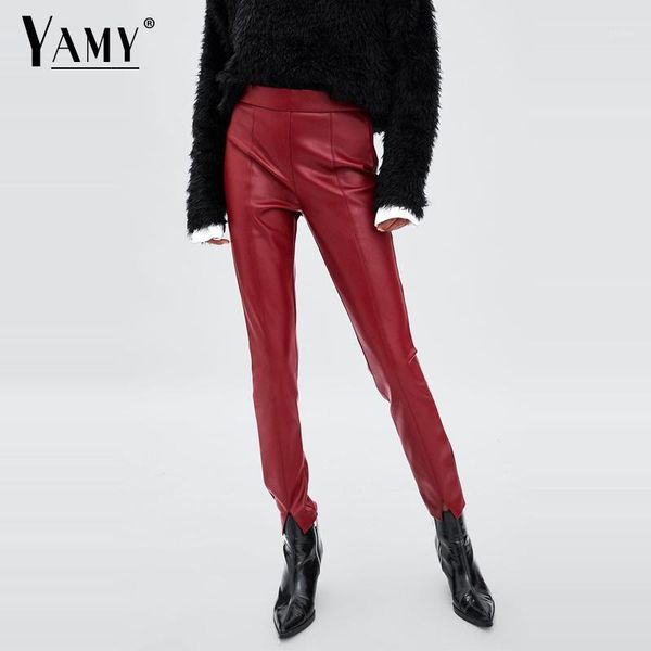 

2019 pu leather pants women high waist pants zippers waist elastic skinny pencil punk rock black trousers women streetwear1, Black;white