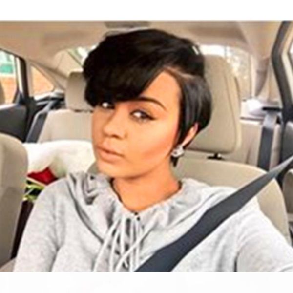

brazilian short pixie cut wigs bob human hair side a little lace front wigs with baby hair for black women natural color, Black;brown
