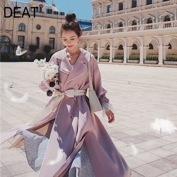 

deat] 2020 new autumn fashion trench coat women's mesh dot patchwork cuff lacing slim waist long length retro high street am989 1031, Tan;black