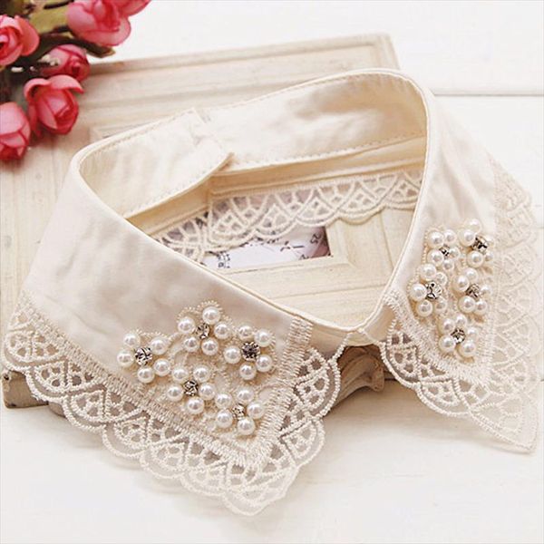 

fashion neckstand fake collar white black tie detachable lace flower collar pearl alse collar ladies fake decorative