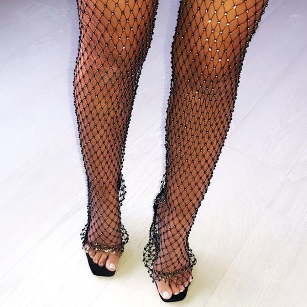 

crystal diamond mesh pants women summer hollow out transparent loose long fishnet pants trousers1, Black;white