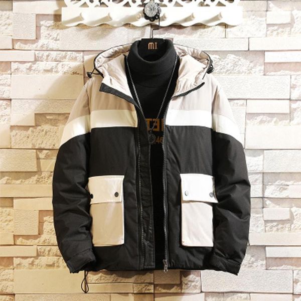 

men's autumn and winter new fashion trend color matching casual cotton coat hip hop swag loose holes casual coats 11.41, Black