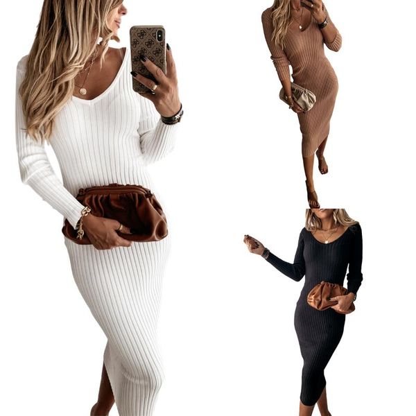 

casual dresses women fashion autumn o neck long sleeve dress solid color mid calf high street, Black;gray