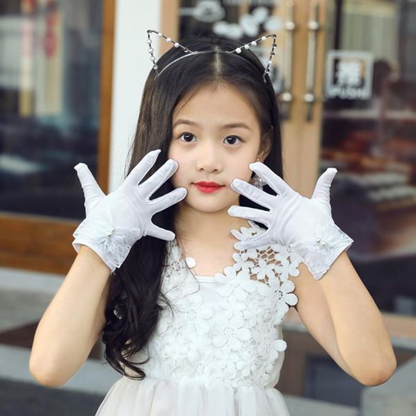 

princess flower girl long wedding gloves evening party kids glove birthday pearl lace bowknot performance gloves for child h sqcvsz, White
