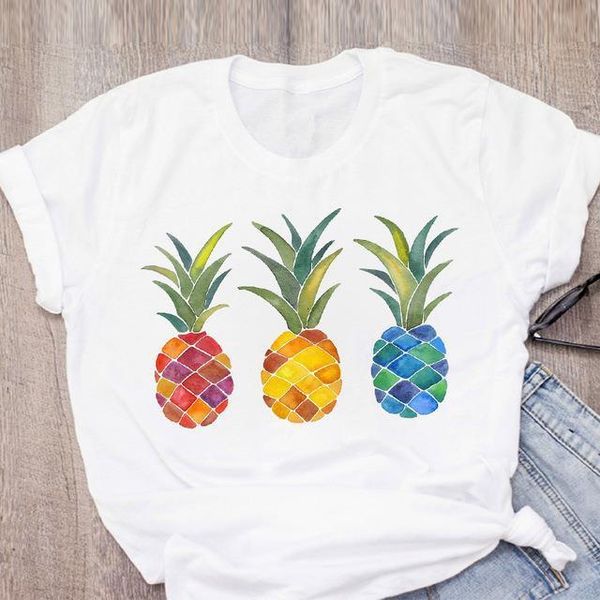 

women printed fruit short sleeve summer lady t-shirt shirt womens clothing tee female t, White