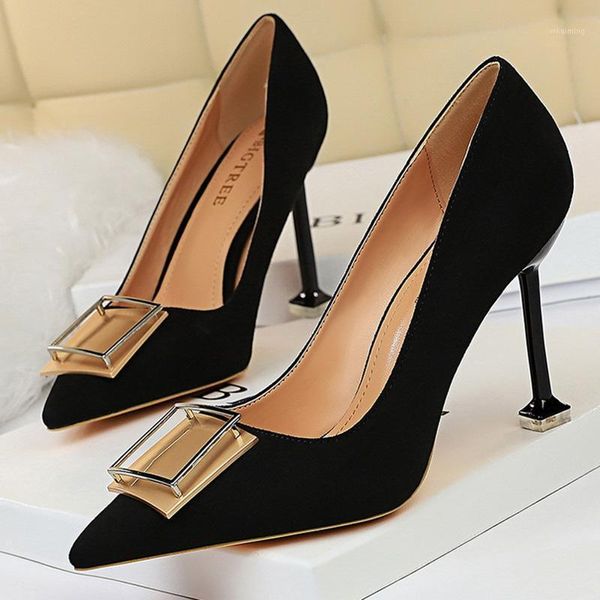 

dress shoes women heels woman classic pumps high pointed metal office ladies stiletto thin heel party wedding1, Black