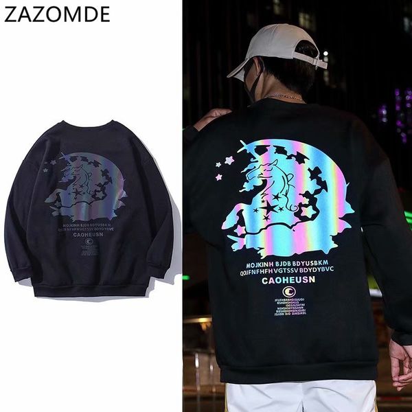 

zazomde sweatshirt men high street reflective print loose sweatshirt 2020 fall streetwear men harajuku oversize sweatshirt mens c0127, Black