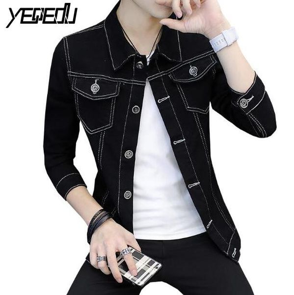 

#3405 spring autumn black denim jacket for men slim casual fashion jeans jackets mens streetwear windbreaker korean fashion, Black;brown