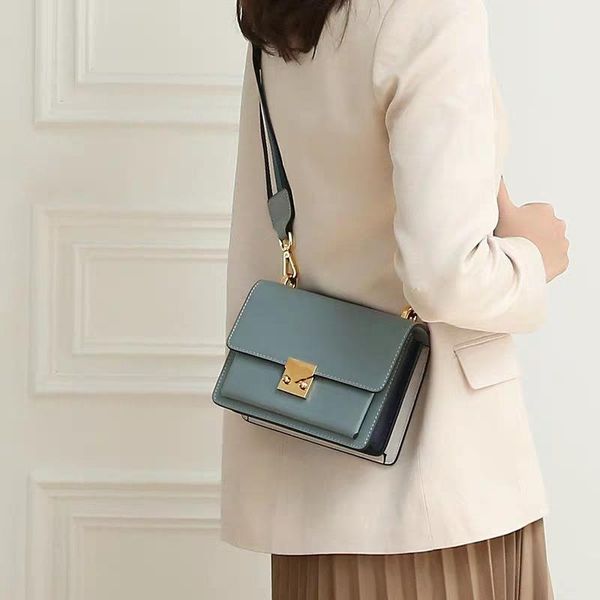 

fashion classic flap bags genuine leather women shoulder bag wide strap crossbody bags for women female messenger b